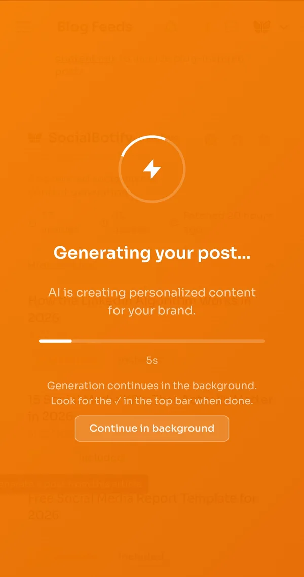 SocialBotify mobile AI post generator creating personalized content for your brand